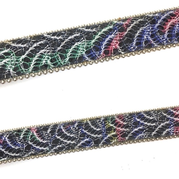 VINTAGE Belt Lace 80s 90s Rainbow Bead Edges Glitter Madonna Paula Abdul Style - Picture 5 of 9